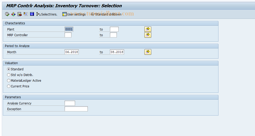 SAP TCode MC.F - INVCO: MRP Cntlr Anal.Sel. Turnover