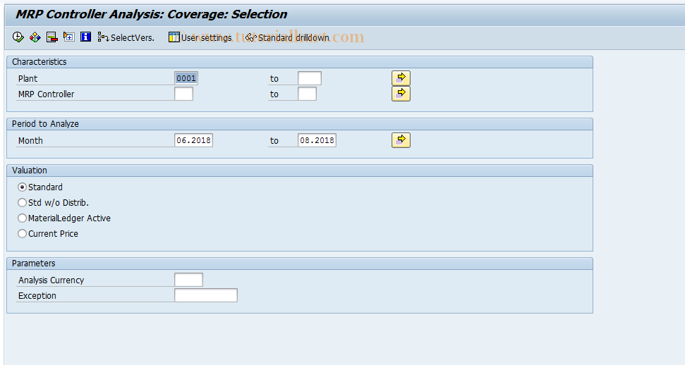 SAP TCode MC.G - INVCO: MRP Cntlr.Anal.Sel. Coverage