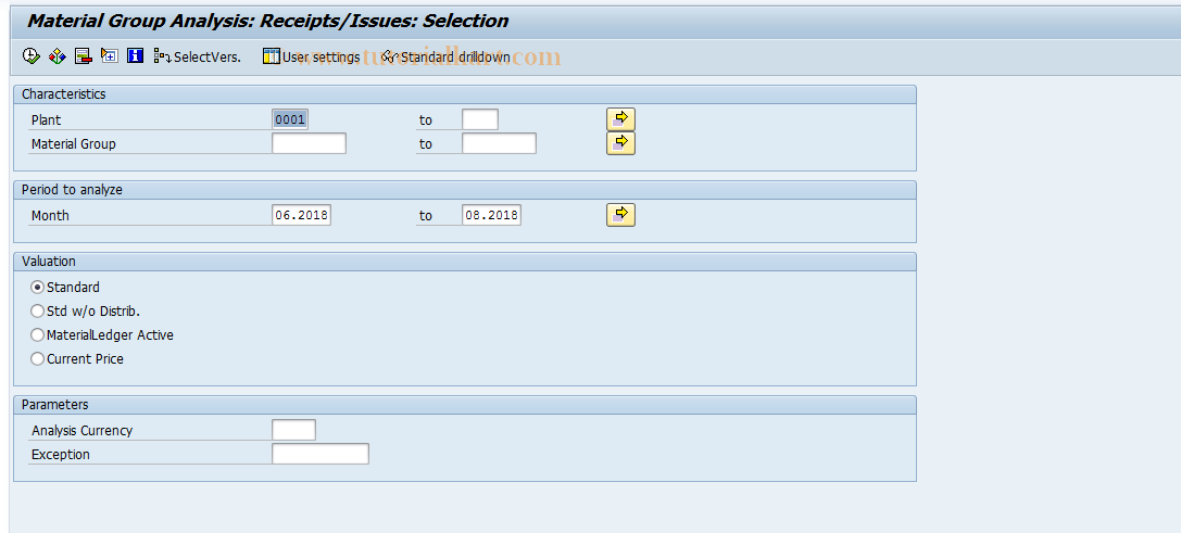 SAP TCode MC.M - INVCO: Mat.Group Anal. Sel. Rec/Iss