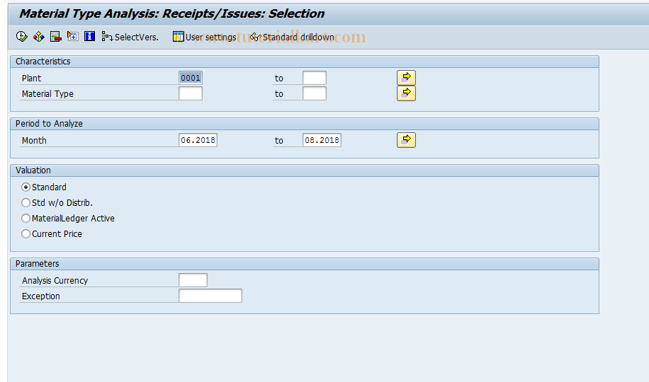 SAP TCode MC.U - INVCO: Mat.Type Anal.Sel. Rec/Issues