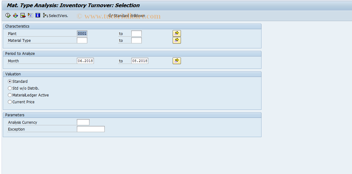 SAP TCode MC.V - INVCO: Mat.Type Anal.Sel. Turnover
