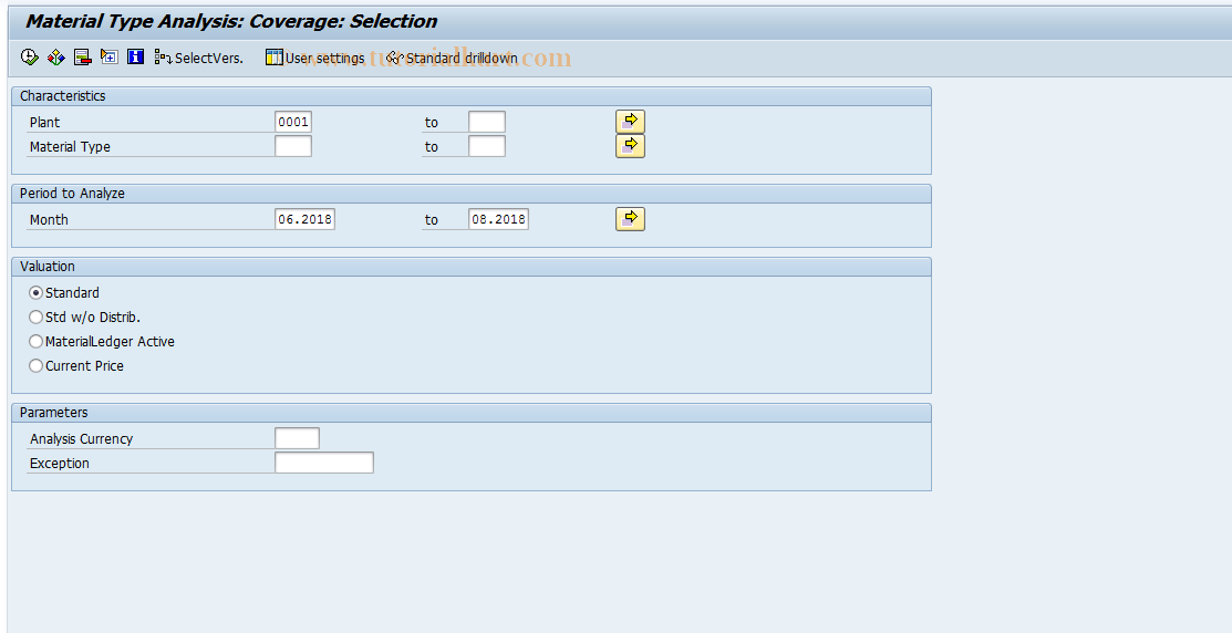 SAP TCode MC.W - INVCO: Mat.Type Anal.Sel. Coverage