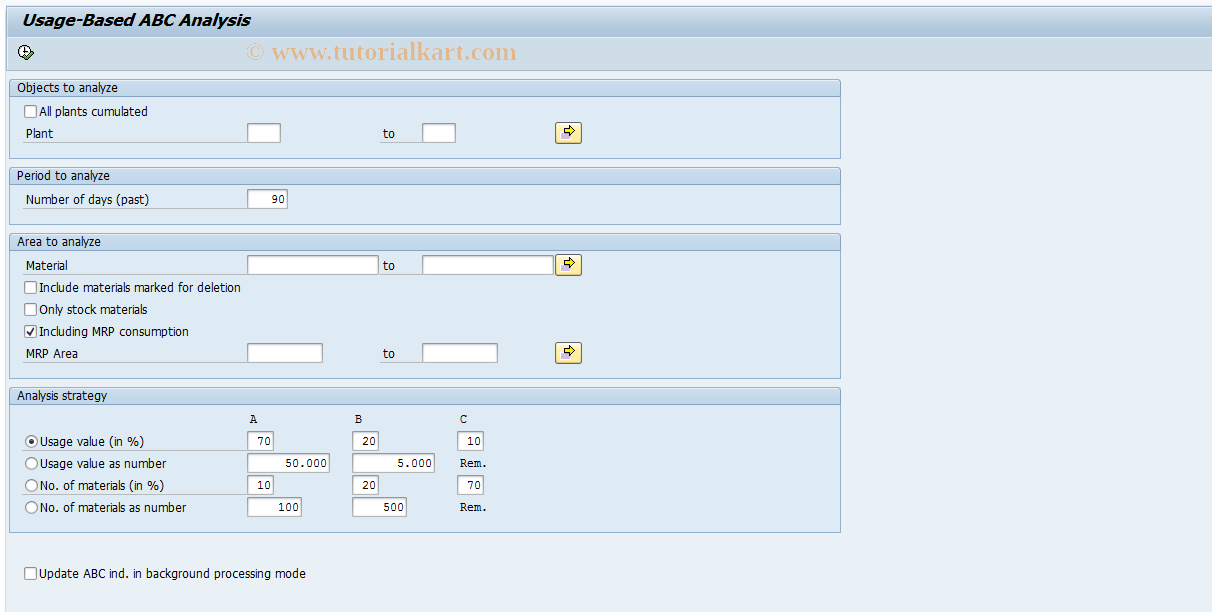 SAP TCode MC40 - INVCO: ABC Analysis of Usage Values