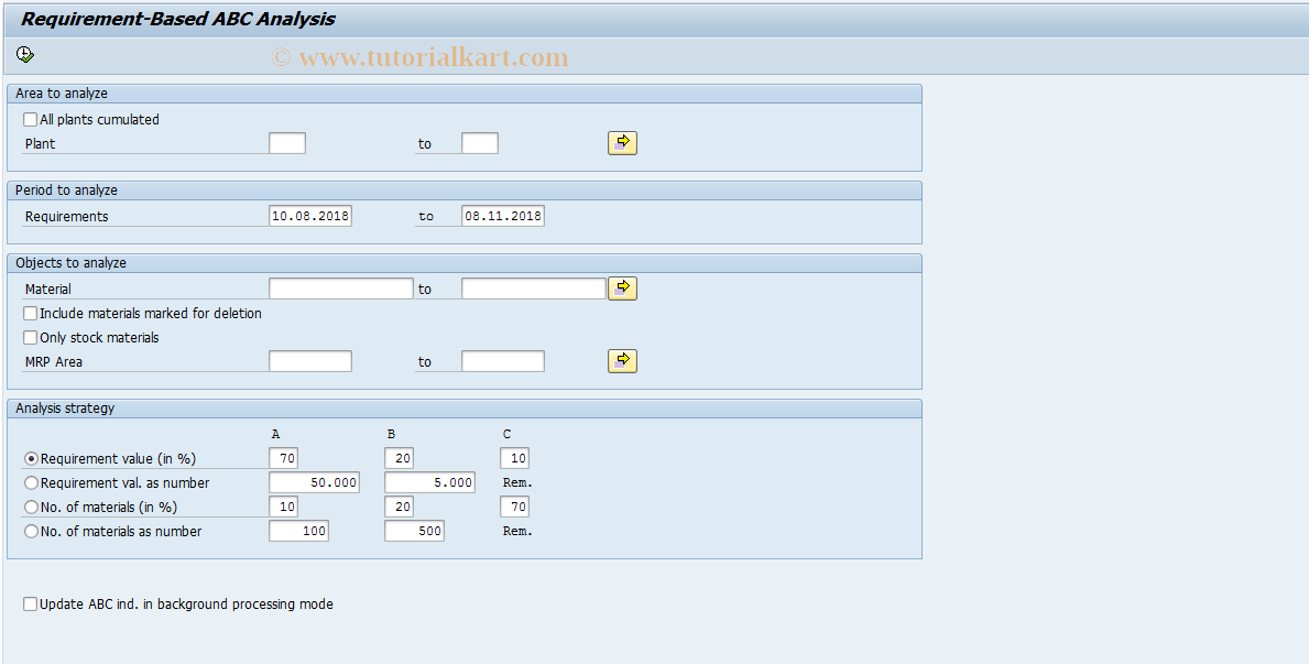 SAP TCode MC41 - INVCO: ABC Analysis of Reqmt Values