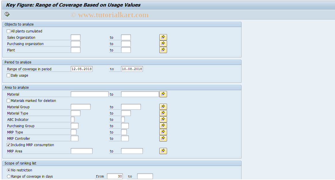 SAP TCode MC42 - INVCO: Range of Coverage by Usg. Valuation 