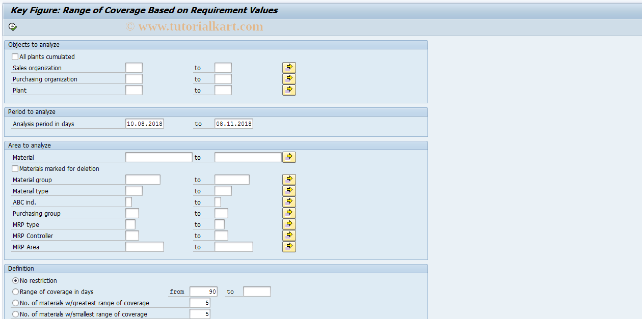 SAP TCode MC43 - INVCO: Range Of Coverage By Reqmts