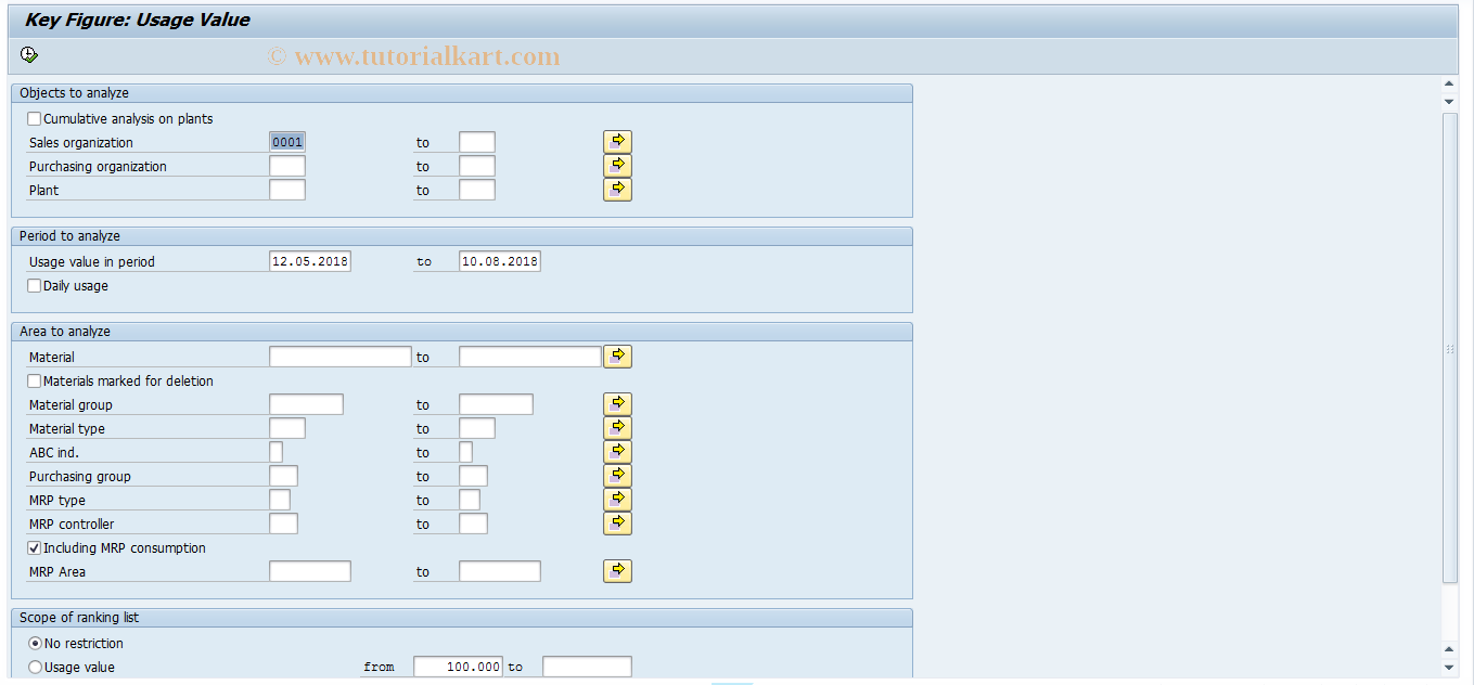 SAP TCode MC45 - INVCO: Analysis of Usage Values