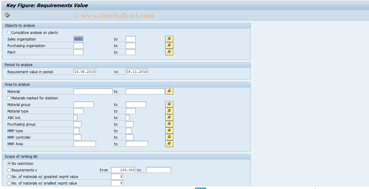 SAP TCode MC47 - INVCO: Analysis of Reqmt Values