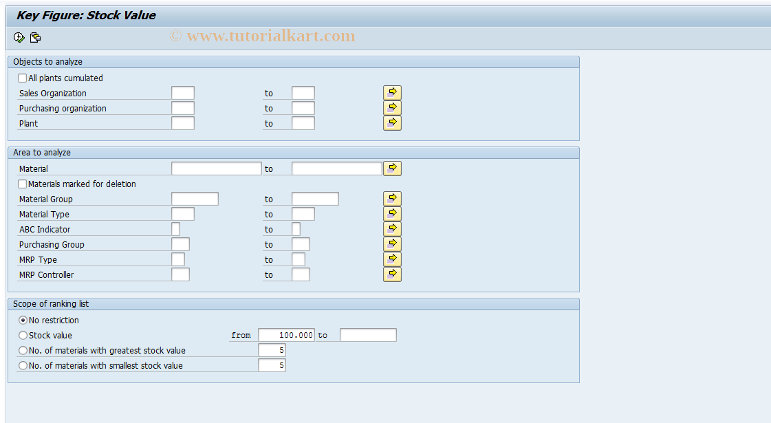 SAP TCode MC48 - INVCO: Anal. of Current Stock Values