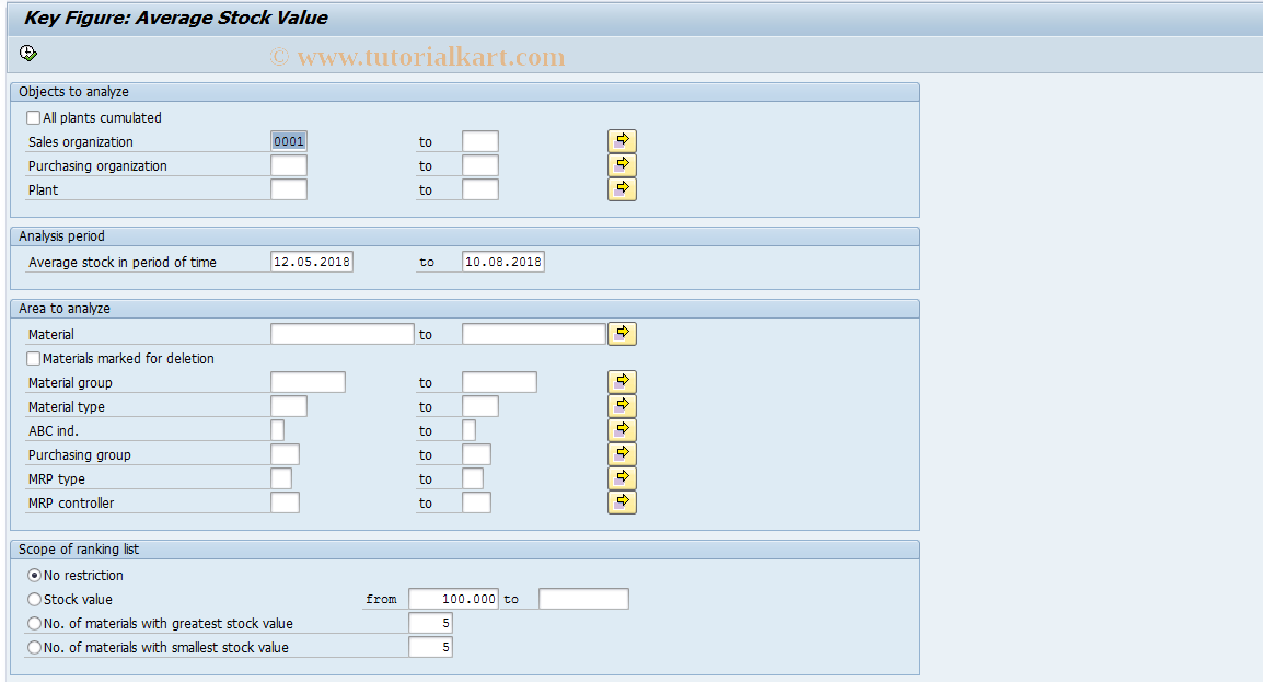 SAP TCode MC49 - INVCO: Mean Stock Values