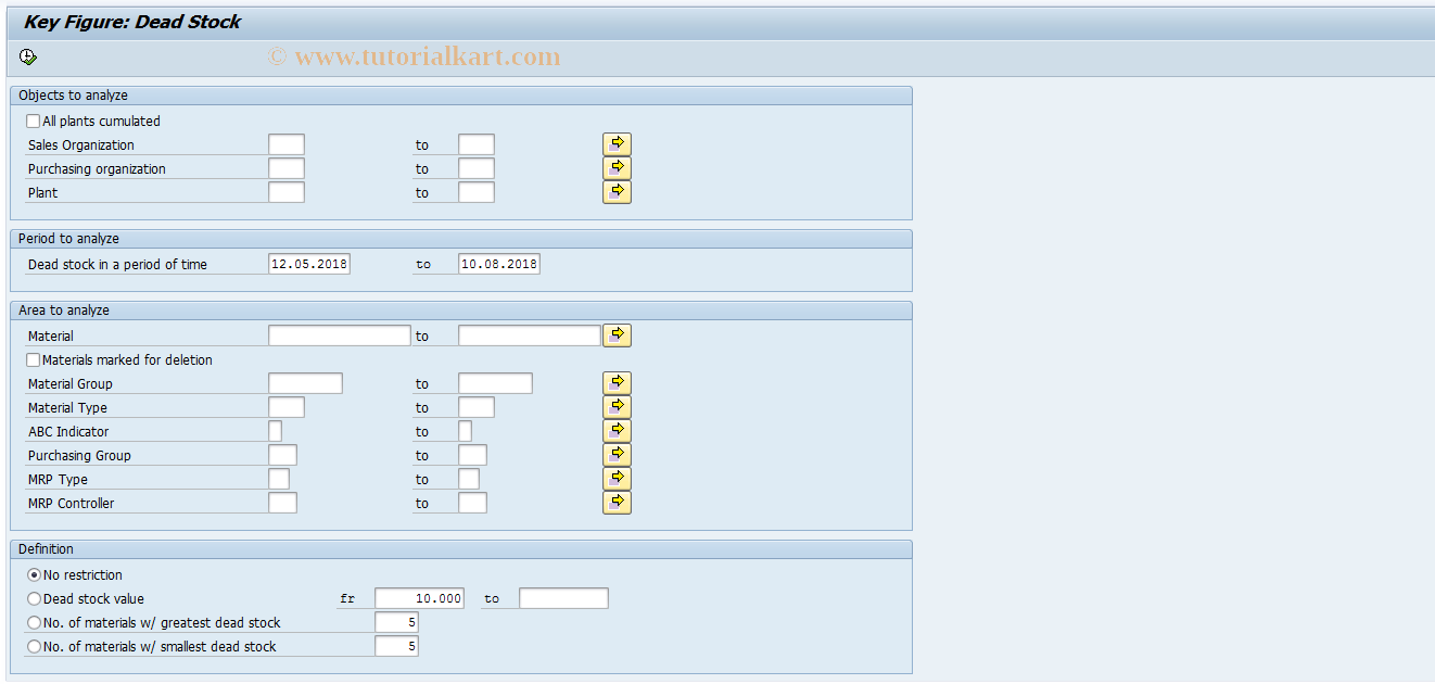 SAP TCode MC50 - INVCO: Analysis of Dead Stock