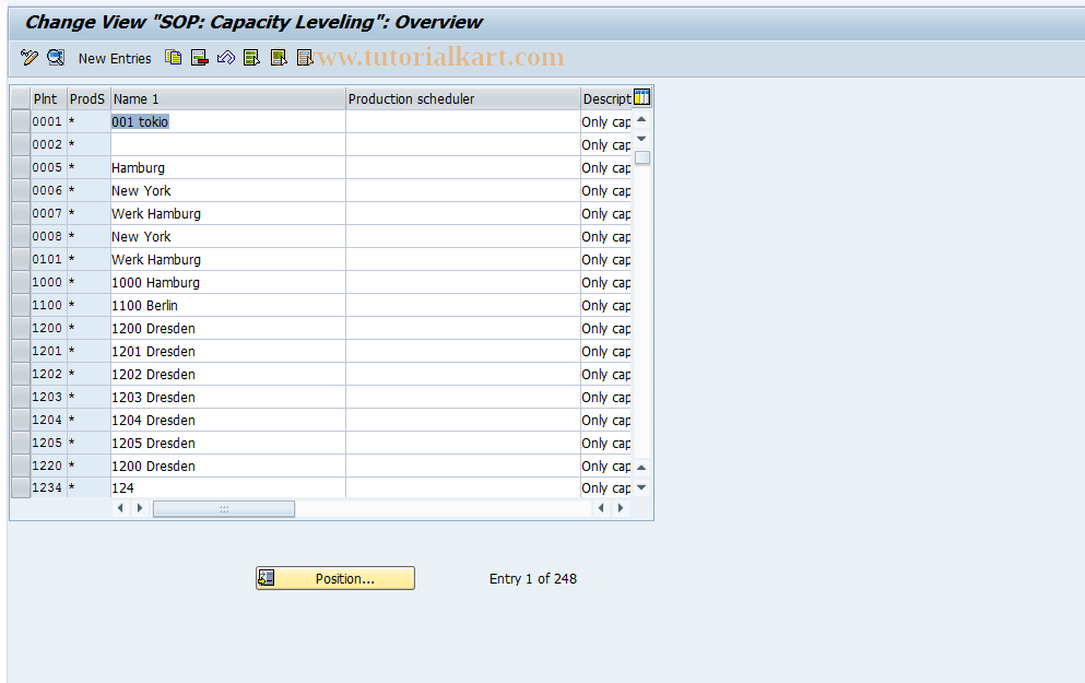 SAP TCode MC70 - Maintain Capacity Planning (SOP)