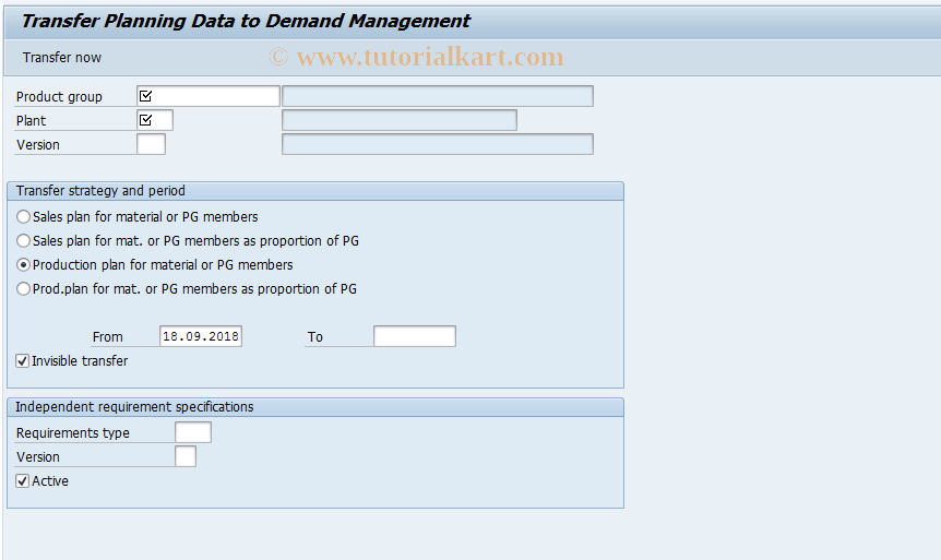 SAP TCode MC75 - Transfer PG to Demand Management