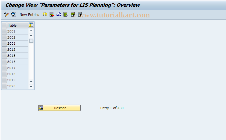 SAP TCode MC7D - Planning Parameters: LIS