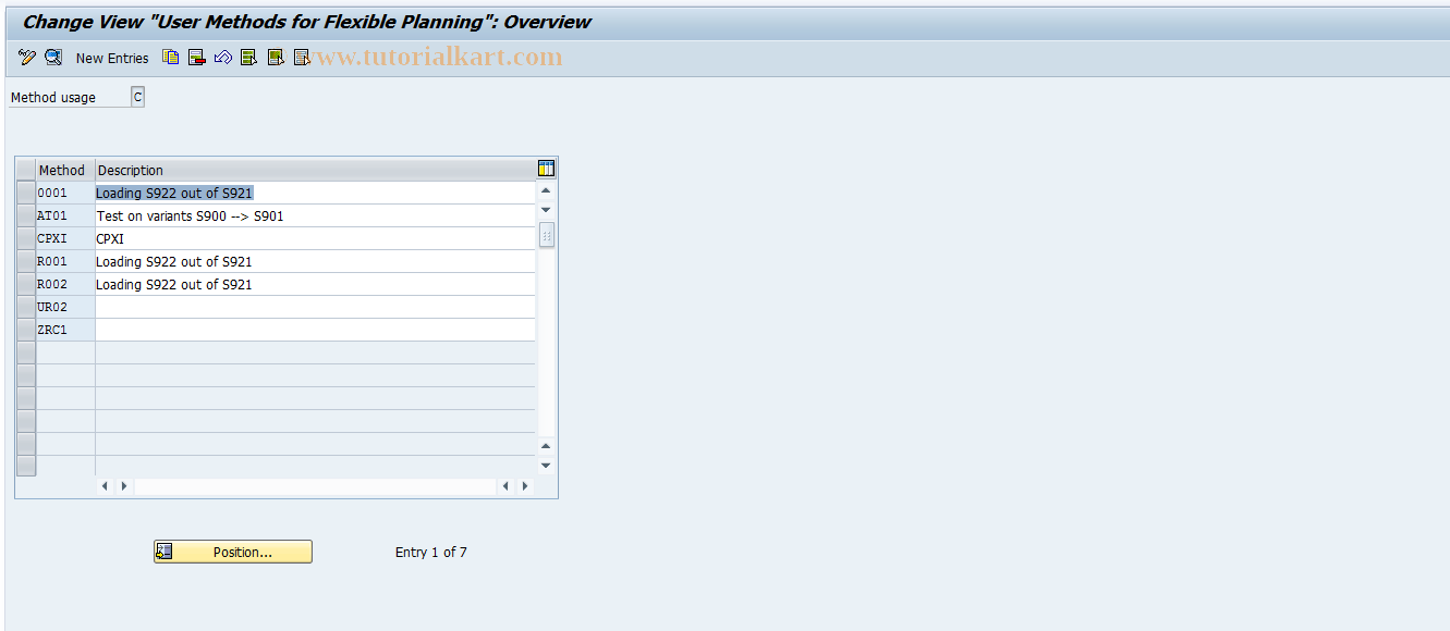 SAP TCode MC7M - Methods maintenance