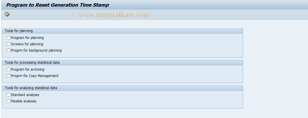 SAP TCode MC8O - Reset Generation Time Stamp
