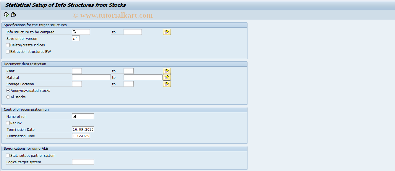 SAP TCode MCC4 - Set Up INVCO Info Structs.from Stock