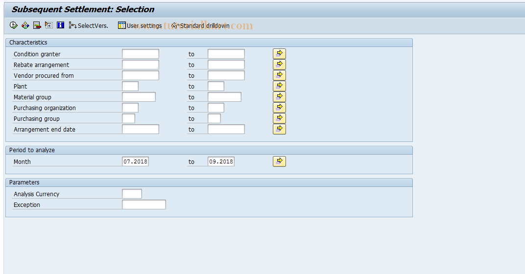 SAP TCode MCE+ - PURCHIS: Reporting - Subseq. Settlmt