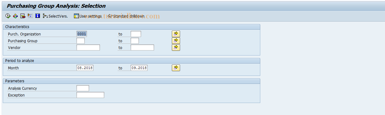 SAP TCode MCE1 - PURCHIS: PurchGroup  Analysis Selection