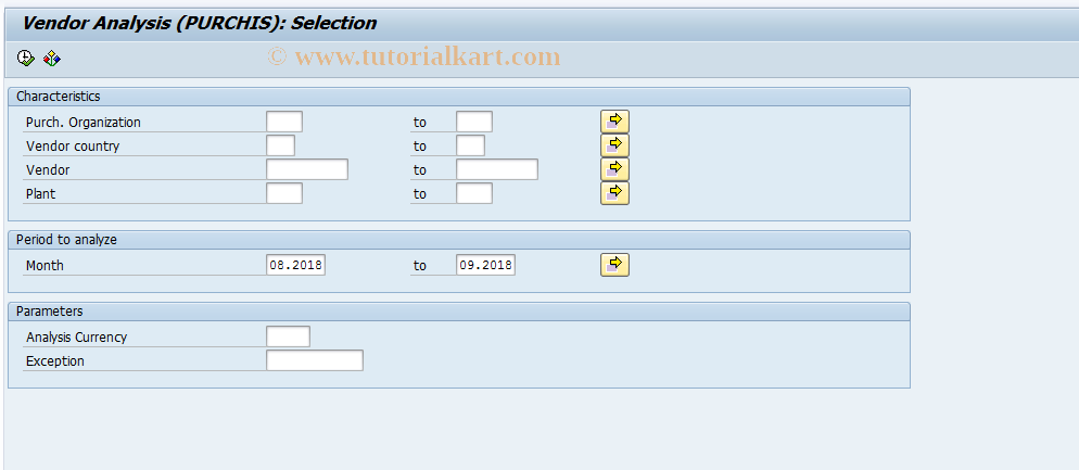 SAP TCode MCE3 - PURCHIS: Vendor Analysis Selection