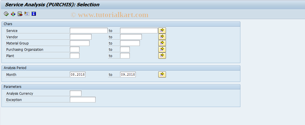 SAP TCode MCE8 - PURCHIS: Service Analysis Selection