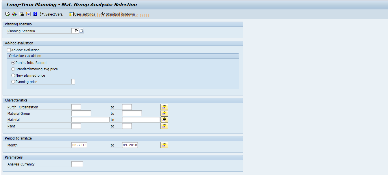 SAP TCode MCEB - PURCHIS:Lng-Term Plg Mat.Gr.Analysis