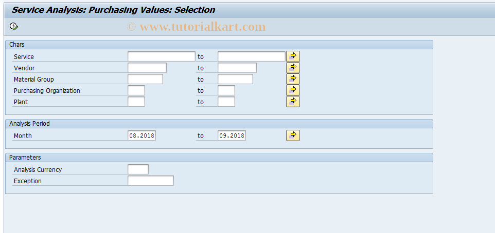 SAP TCode MCES - PURCHIS: Service  Purchase Val-Selection
