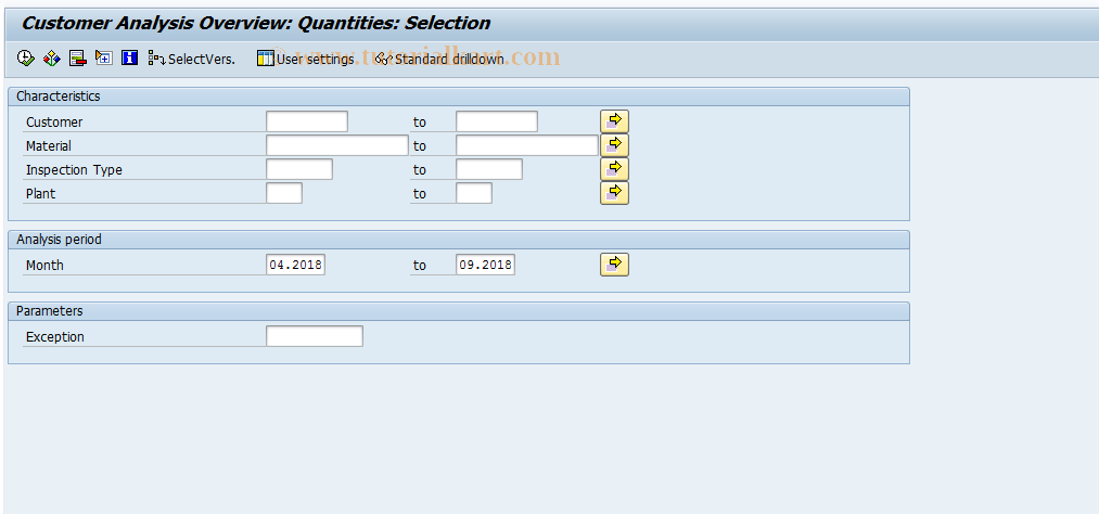 SAP TCode MCOC - QMIS: Customer Analysis Quant. Overview