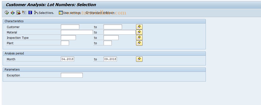 SAP TCode MCOG - QMIS: Customer Analysis Lot Counter