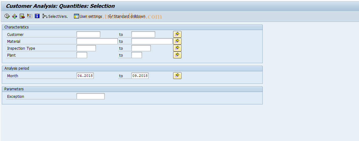 SAP TCode MCOI - QMIS: Customer Analysis Quantities