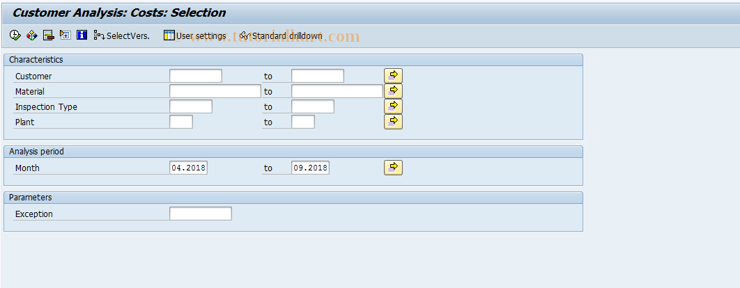SAP TCode MCOK - QMIS: Customer Analysis Expense