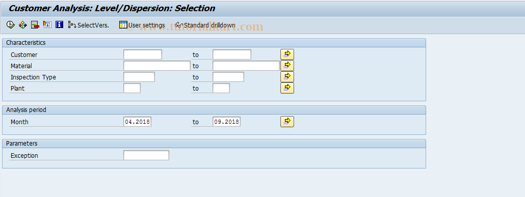 SAP TCode MCOM - QMIS: Customer Analysis Level/Disp.
