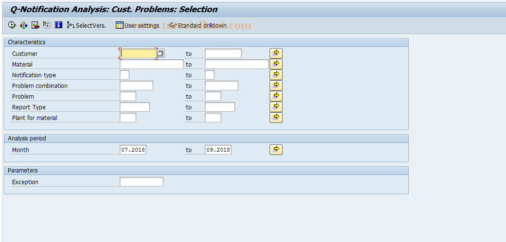 SAP TCode MCOP - QMIS: Customer Analysis Item Q Not.