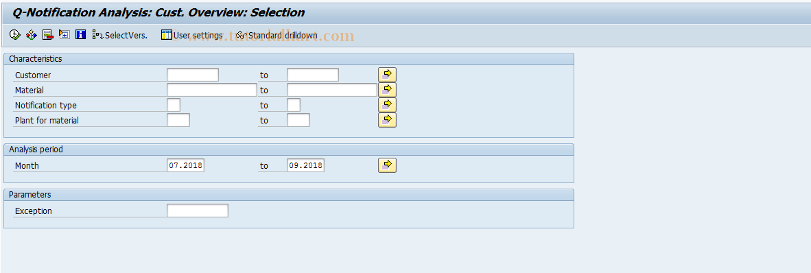 SAP TCode MCOV - QMIS: Customer Anal. Overview Q Not.