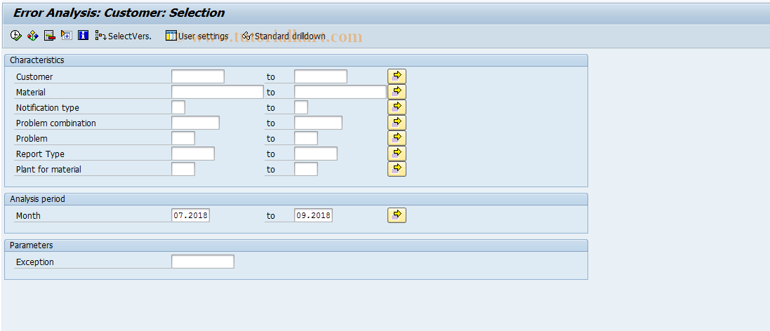 SAP TCode MCOX - QMIS: Customer Analysis Defects