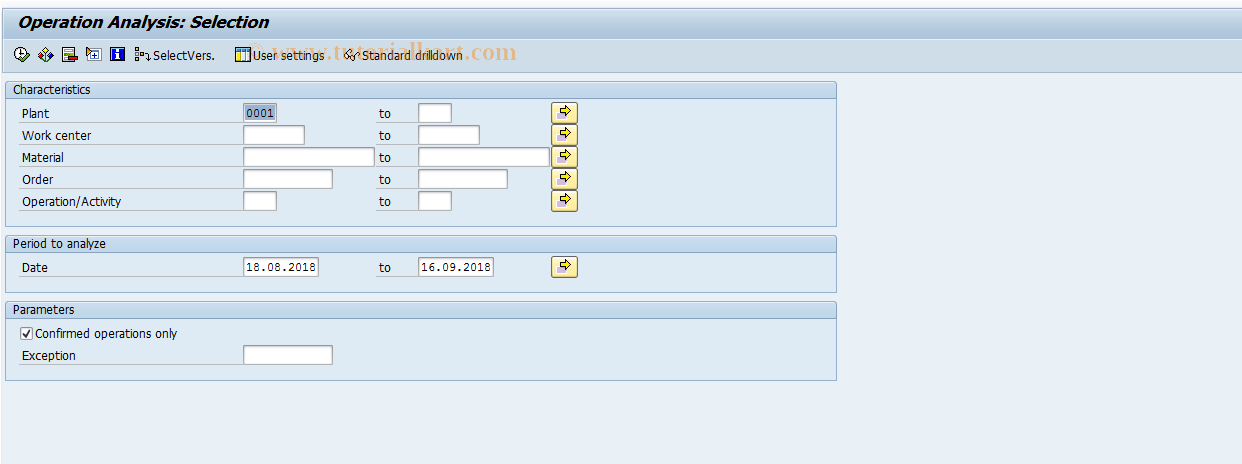 SAP TCode MCP1 - SFIS: Operation Analysis Selection