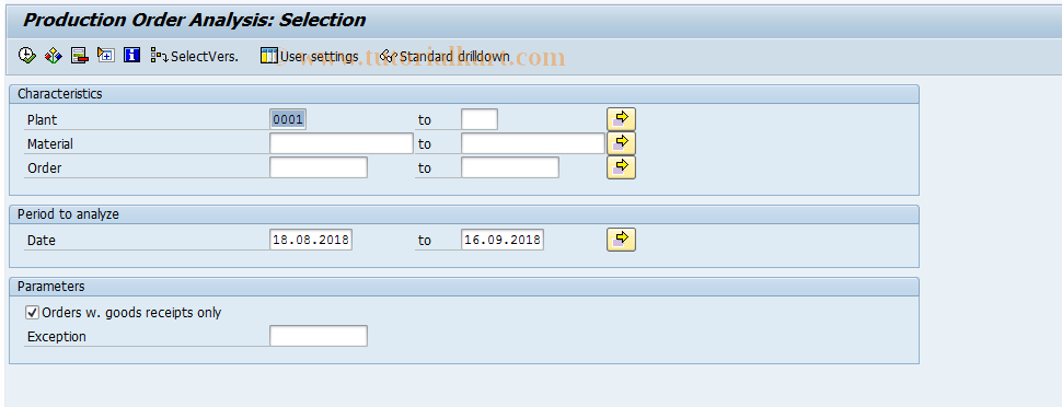 SAP TCode MCP3 - SFIS: Material Analysis Selection