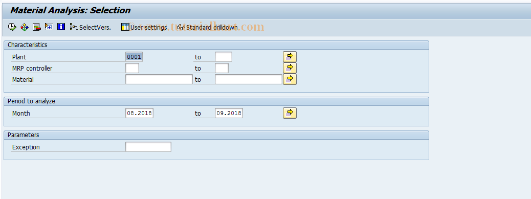 SAP TCode MCP5 - SFIS: Material Analysis Selection