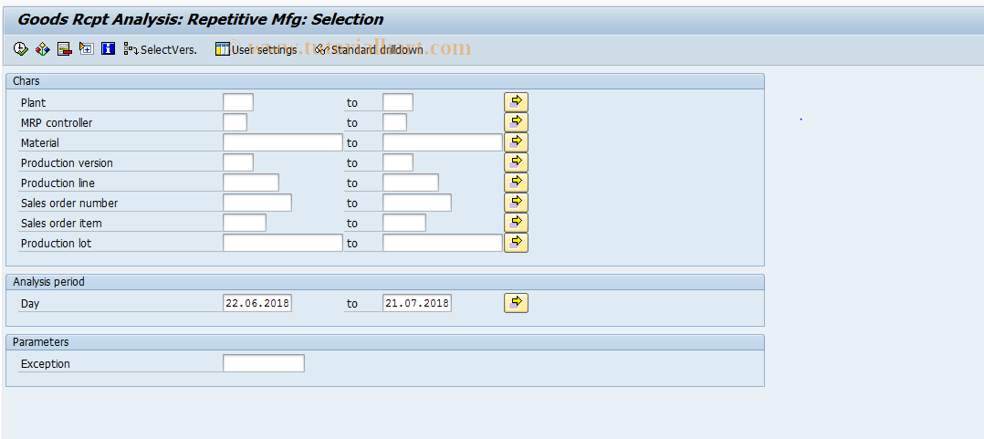 SAP TCode MCP6 - Goods rcpt analysis: repetitive mfg