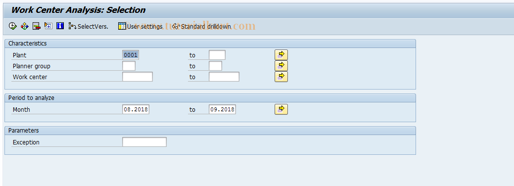 SAP TCode MCP7 - SFIS: Work Center Analysis Selection