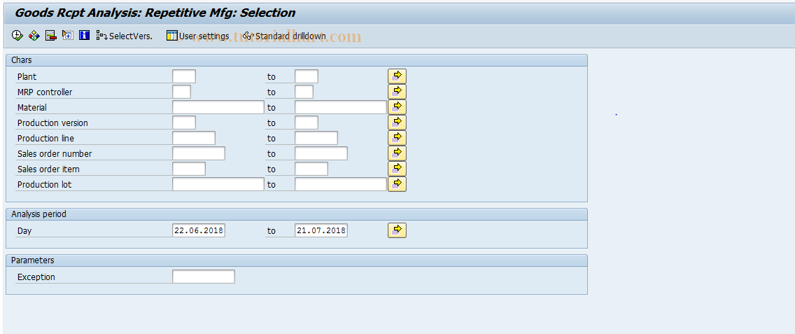 SAP TCode MCP8 - Goods rcpt analysis: repetitive mfg