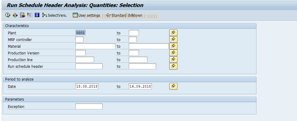 SAP TCode MCP9 - SFIS: Select Run Schedule