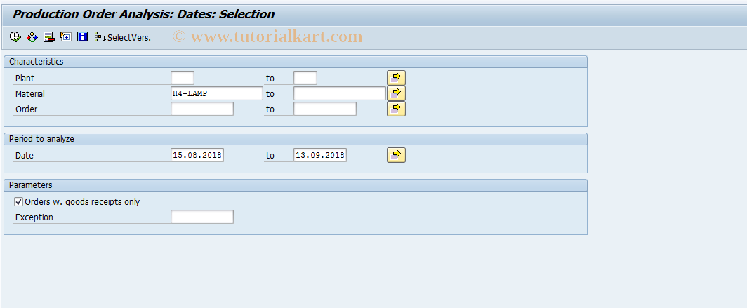 SAP TCode MCPD - Production order analysis: Dates