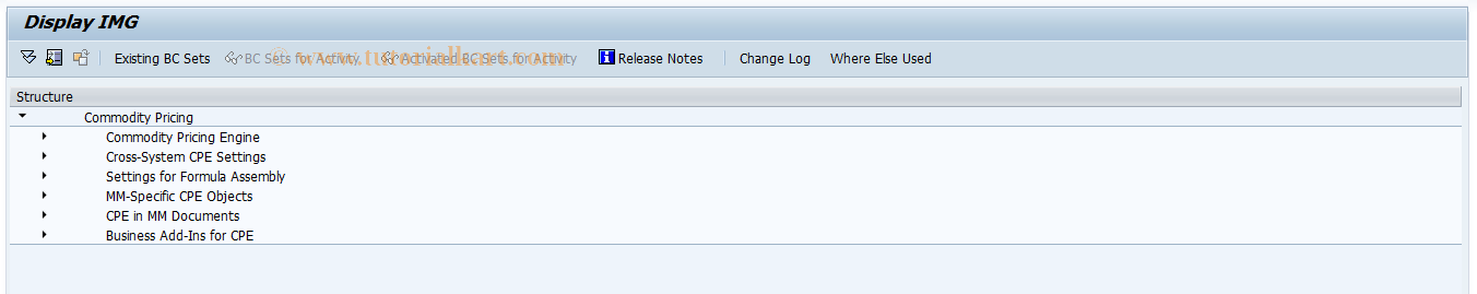 SAP TCode MCPE_CUS - Commodity Pricing Customizing for MM