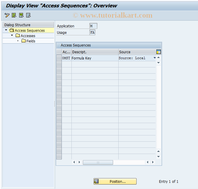 SAP TCode MCPE_FA_ACC_SEQ - Access Sequence for Formula Assembly