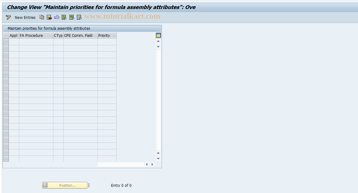 SAP TCode MCPE_FA_PRIORITY - Priorities for Formula Assembly (MM)