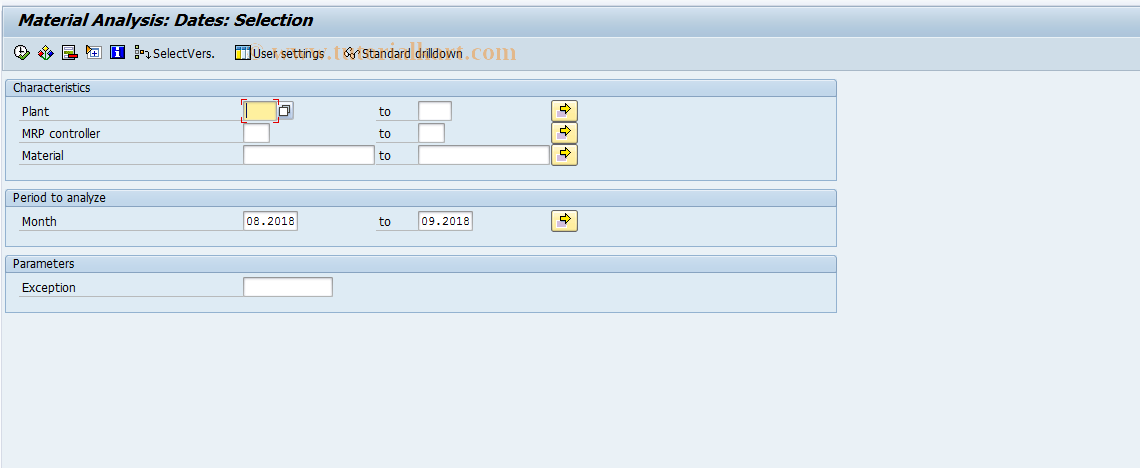 SAP TCode MCPF - Material analysis: Dates