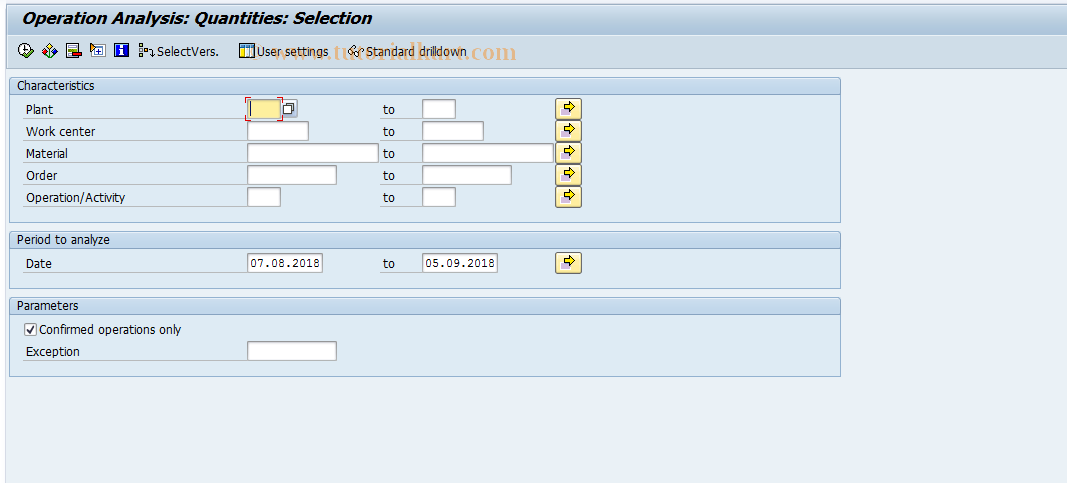 SAP TCode MCPK - Operation analysis: Quantities