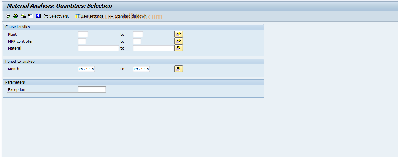 SAP TCode MCPO - Material analysis: Quantities