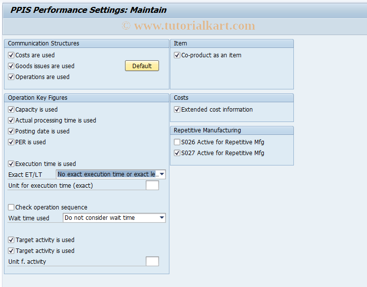 SAP TCode MCRG - Change Settings: PPIS